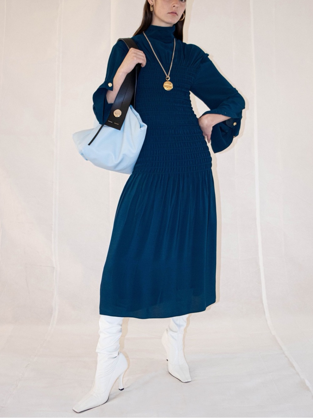 Proenza Schouler Cutout Shirred Crepe Midi Dress